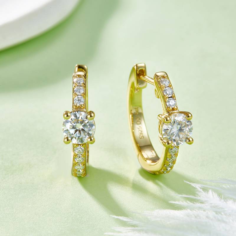 单排对半四爪耳环S925银Moissanite厘石D级1.31ct